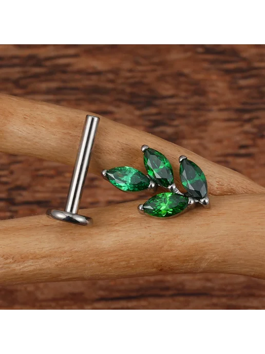 Right Grand Пирсинг в ухо изумрудный Marquise CZ 16G, 16 г, фото 6