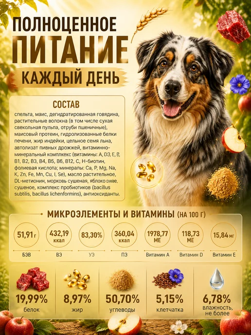 Сухой корм Shelly для собак, взрослые, говядина, 2 кг, фото 3