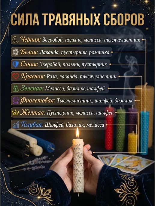 НАМЕРА Свечи восковые магические цветные с травами из вощины, черный, фото 3