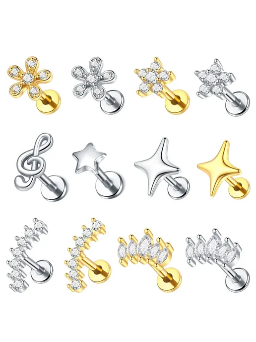 SWANJO Серьга-гвоздик 16G 1.2x8mm, Style G, 16 г, фото 2