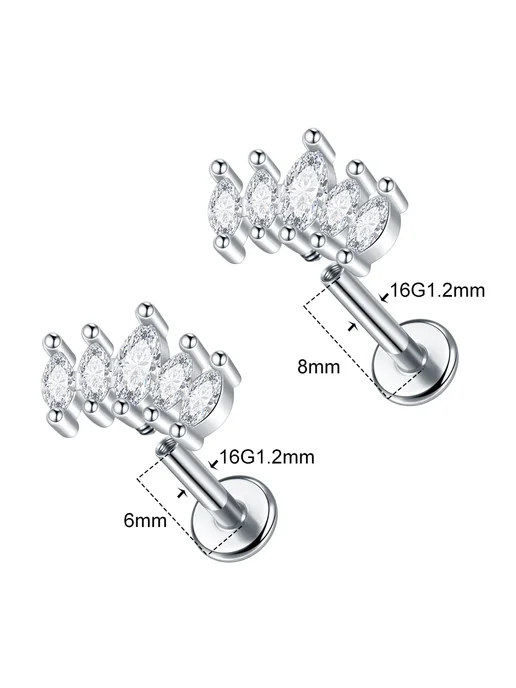 SWANJO Серьга-гвоздик 16G 1.2x8mm, Style G, 16 г, фото 3