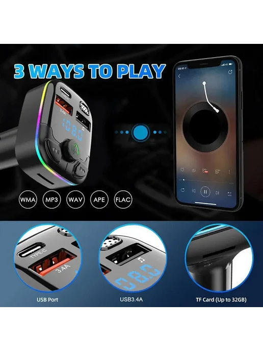 Нет бренда Bluetooth 5,0 Автомобильный FM-передатчик PD Type-C с двойны, вариант, фото 6
