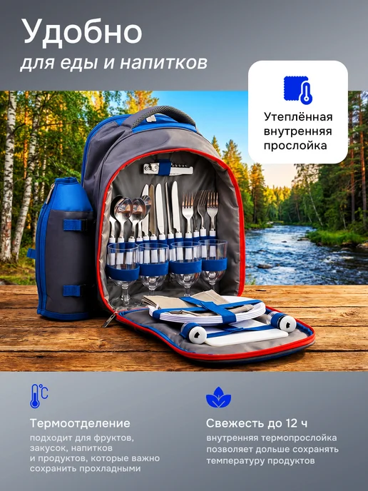 ПЛАНЕТА РЫБАЛКИ Туристический набор посуды, для пикника, синий, фото 3