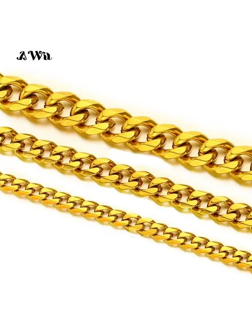 Awit Золотая кубинская цепочка из нержавеющей стали 20inch 50cm, золотой, фото 3