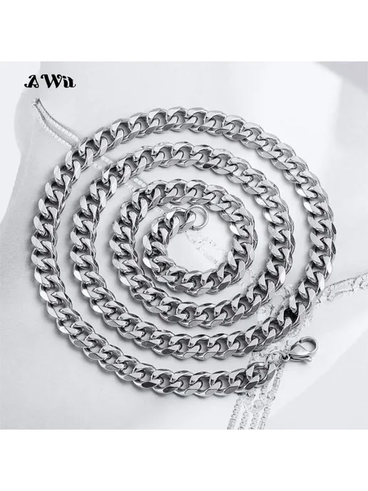 Awit Золотая кубинская цепочка из нержавеющей стали 28inch 70cm, черный, фото 6