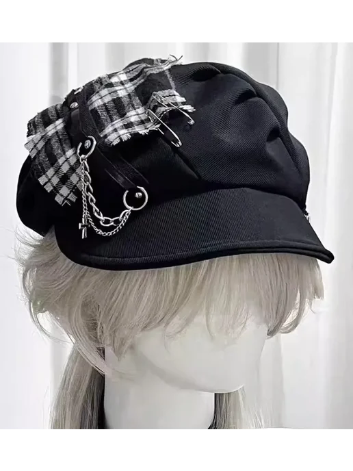 Нет бренда Берет женский черный с белым, цвет white black, черный