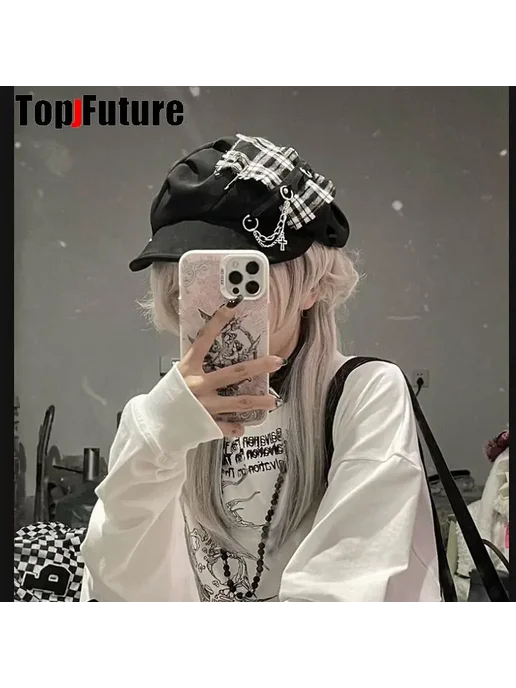 Нет бренда Берет женский черный с белым, цвет white black, черный, фото 6