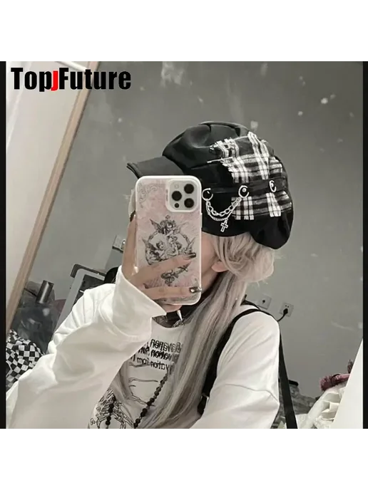 Нет бренда Берет женский черный с белым, цвет white black, черный, фото 7