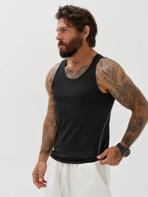 fito_wear Майка борцовка спортивная для фитнеса без рукавов, черный, фото 5