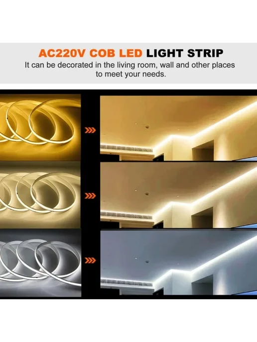 TxxCvv Светодиодная лента COB 6000K, 220В, 1 м, 1 м, фото 6