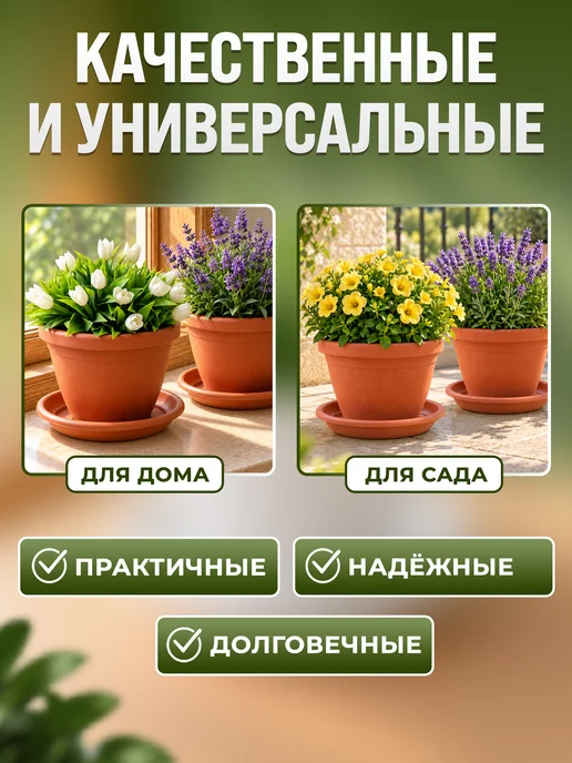 Поддон для цветочных горшков пластиковый набор 3 шт, коричневый, фото 8