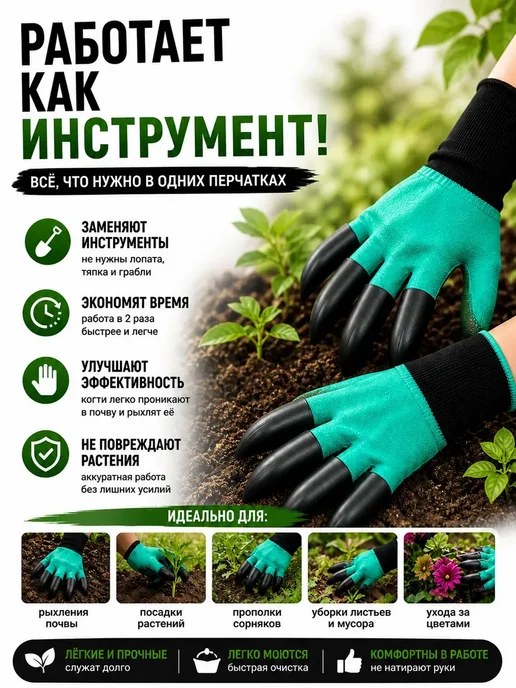 зарина86 Садовые перчатки с когтями, черный, фото 2