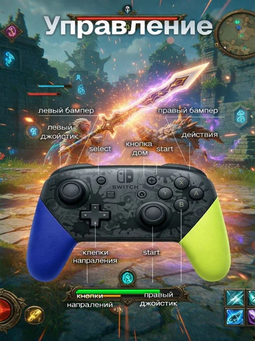 Геймпад Nintendo Switch беспроводной, синий, фото 5