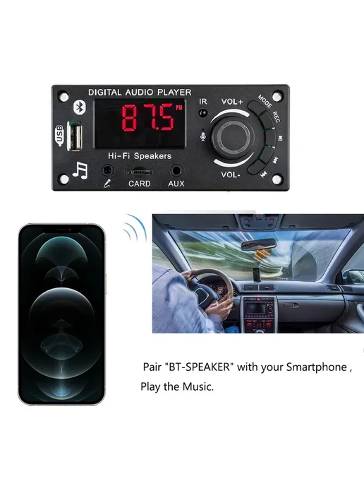 ICANING Автомобильный MP3-плеер Bluetooth 5.0, 100 Вт, Big remote co, 100 Вт, фото 3