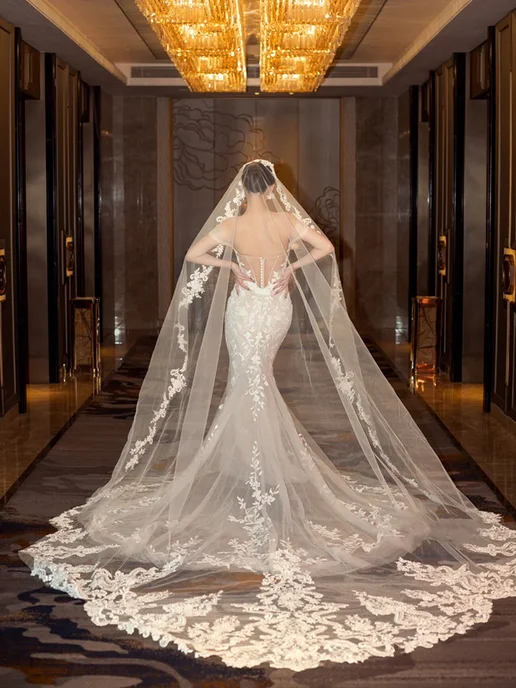 Easttg Бежевая свадебная фата, 300 см, Off White, белый