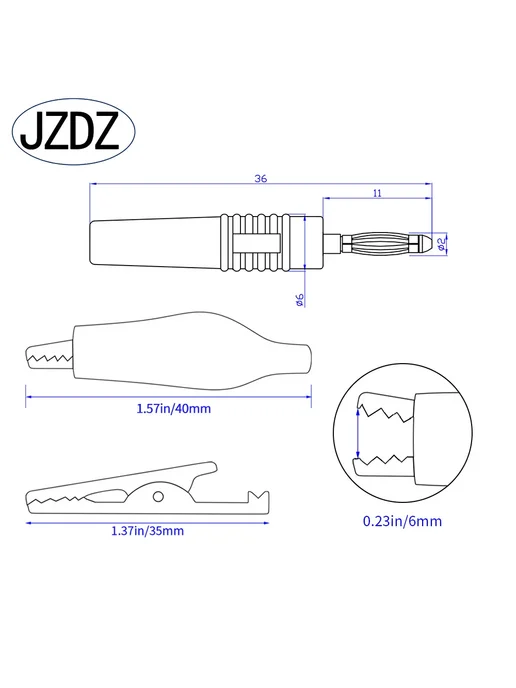 JZDZ Тестовые провода "банан"-крокодил 20 см, 2 шт, 2 шт, фото 2