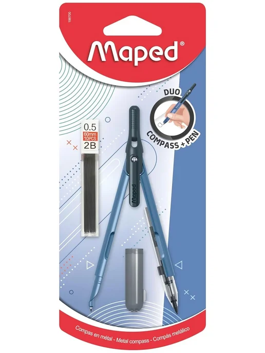 MAPED Циркуль школьный Metal Duo 2 в 1 безопасный, синий, фото 8