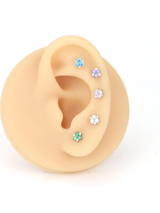 Нет бренда Серьга-гвоздик XM F136, титан, зеленый камень 16G, 16 г, фото 5