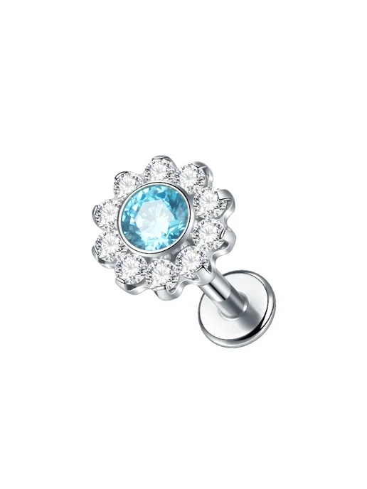 SWANJO Серьга-гвоздик из титана, Style 3, голубой камень, голубой