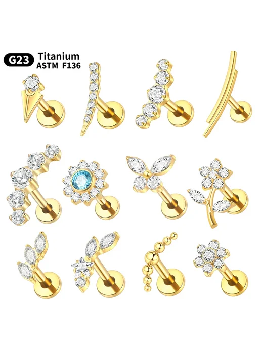 SWANJO Серьга-гвоздик из титана, Style 3, голубой камень, голубой, фото 2