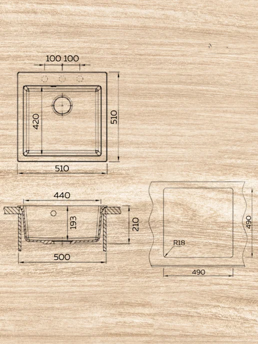 Sanbravo Мойка для кухни 51х51 белая матовая Rose Box, 51x51, фото 4