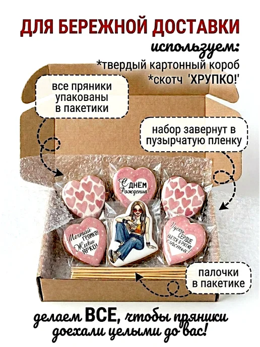 ЛюбоПряники Набор пряников топперов на торт девочке, девушке, 6 шт, фото 3