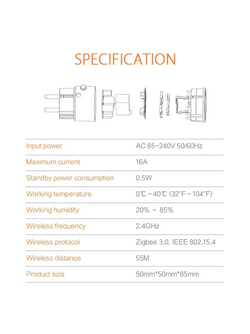 GDVONE 2 шт. Умная розетка Zigbee 3.0 16A, 2 шт, фото 7