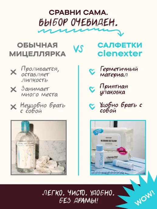 Clenexter Мицеллярные салфетки для снятия макияжа влажные 50 шт, 50 шт, фото 3