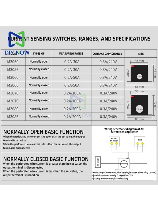 DIY NOW Переключатель тока M3050 Normally Open, 0.2A-30A, Цвет M305, вариант, фото 7