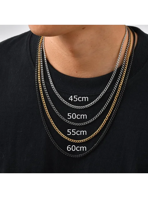 Mprainbow Черная панк цепочка из нержавеющей стали 50см, 3mm, черный, фото 3