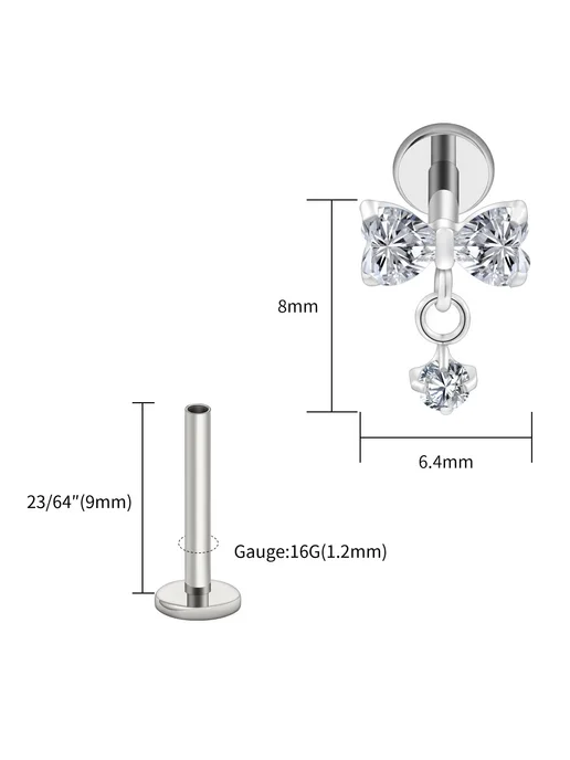 Right Grand Титановые лабреты пирсинг 1.2x9mm Tit Clear с кубическим цир, титан