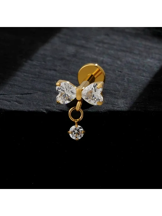 Right Grand Титановые лабреты пирсинг 1.2x9mm Tit Clear с кубическим цир, титан, фото 5