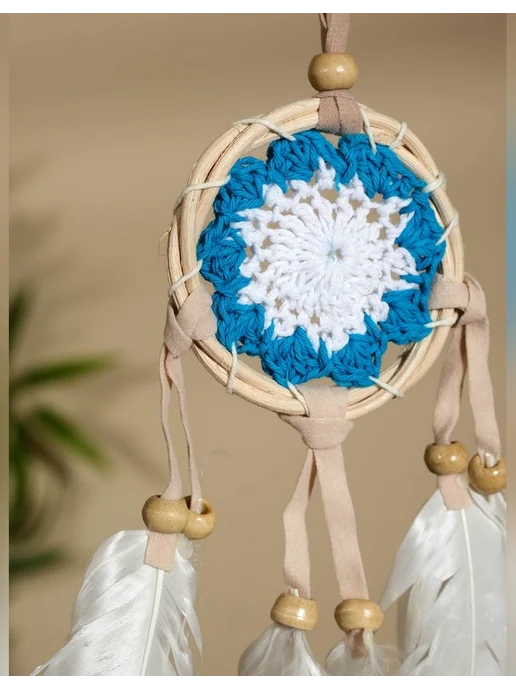 Нет бренда Ловец снов 7 см круглый бело-голубой набор, голубой, фото 2