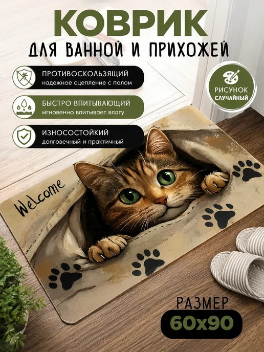 Коврик для дома мягкий влаговпитывающий, коричневый
