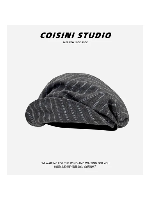 EODJCUE Японский плеATED beret из полиэстера, черный, фото 3