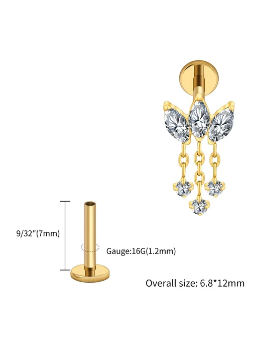 Right Grand Пирсинг для хряща 16G, Gold, 1.2x7mm, цветок, 16 г