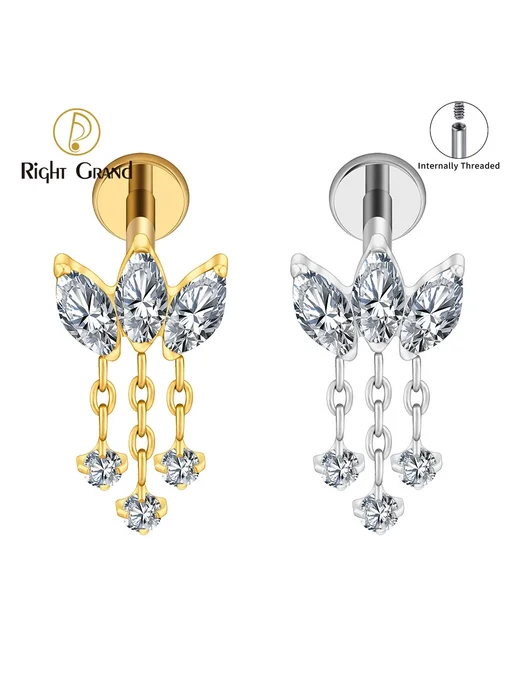 Right Grand Пирсинг для хряща 16G, Gold, 1.2x7mm, цветок, 16 г, фото 2