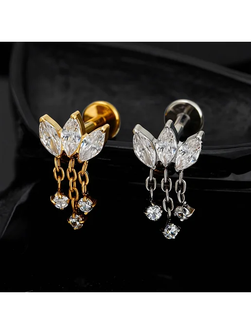 Right Grand Пирсинг для хряща 16G, Gold, 1.2x7mm, цветок, 16 г, фото 3