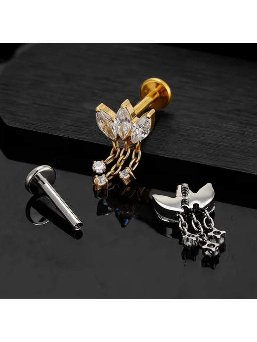 Right Grand Пирсинг для хряща 16G, Gold, 1.2x7mm, цветок, 16 г, фото 4