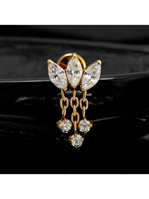 Right Grand Пирсинг для хряща 16G, Gold, 1.2x7mm, цветок, 16 г, фото 5