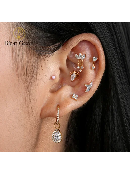 Right Grand Пирсинг для хряща 16G, Gold, 1.2x7mm, цветок, 16 г, фото 7