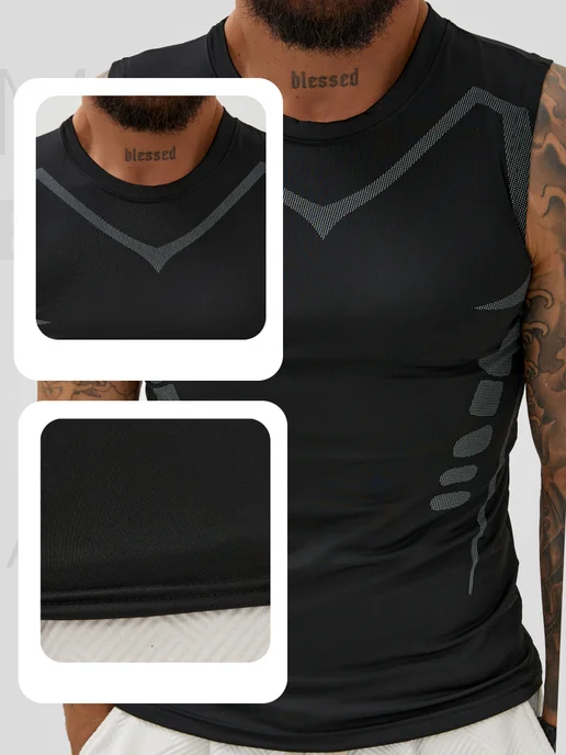 fito_wear Майка спортивная для фитнеса без рукавов, черный, фото 2