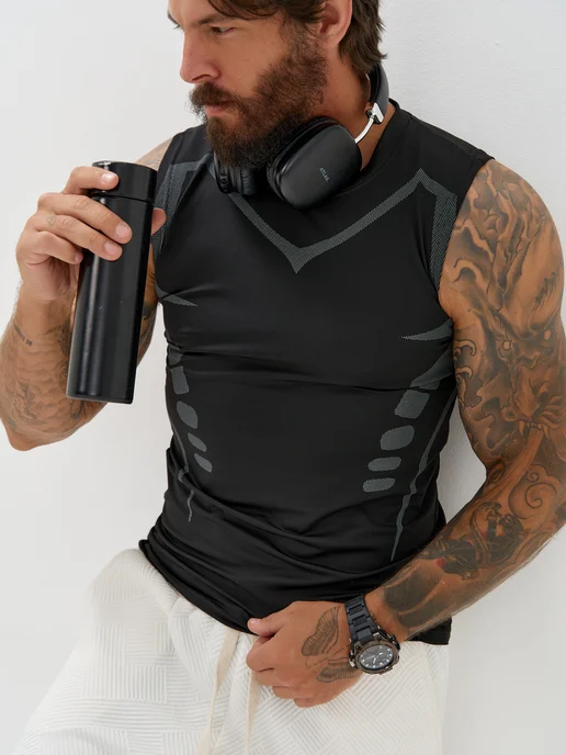 fito_wear Майка спортивная для фитнеса без рукавов, черный, фото 7