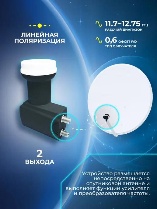 Конвертер спутниковый линейный 1 выход, черный, фото 2