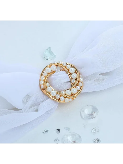 Зажим для платка "Жемчужный круг", белый, фото 4