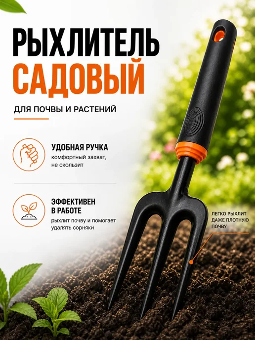 SAYVEXA Рыхлитель садовый ручной для почвы, мини грабли, черный