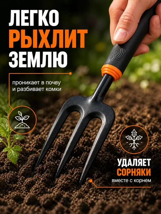 SAYVEXA Рыхлитель садовый ручной для почвы, мини грабли, черный, фото 2