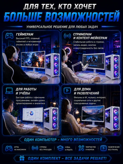 Игровой пк с монитором (полный комплект) i7, RX 580, белый, фото 6