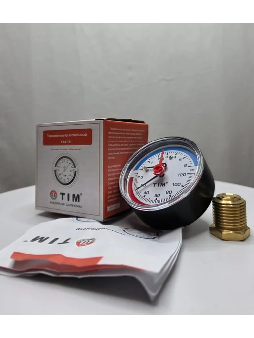 TIM Термоманометр 63 мм радиальный, 0-6 бар, 0-120С, 1 2 дюйма, аксиальный, фото 2