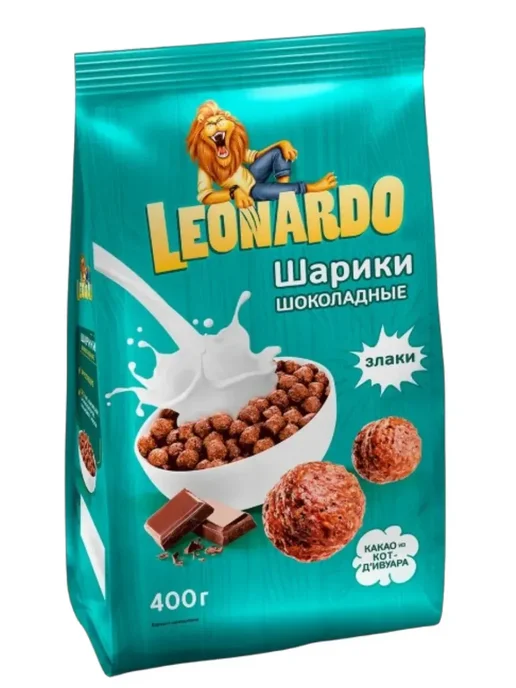 Сухие завтраки Leonardo Шарики шоколадные со злаками 3 шт 400 г, 3 шт, 400 г, фото 2